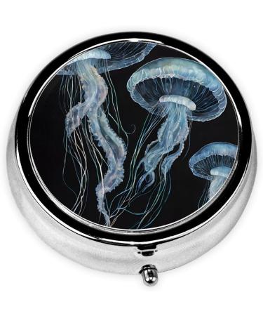 Blue and Gold Jellyfish Mini Round Pill Box | 3 Compartment Travel Pill Organizer | Portable Medicine Case for Home & Office - Buy Online on GoSupps.com