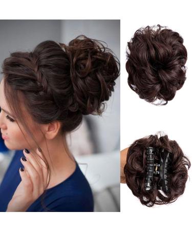 Claw Clip Messy Bun Hair Piece Wavy Curly Large Hair Bun Clip in Claw Chignon Ponytail Hairpieces Synthetic Tousled Updo Hair Extensions Scrunchie Hairpiece for Women (Dark Brown)