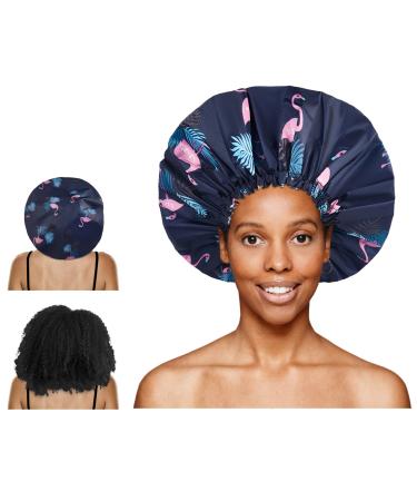 TRENDYSUPPLY Shower Cap  Large Adjustable & Reusable  Double-Layer for Dreadlocks  Waterproof Bath Cap for Women  Girls  Braids  SPA  Long Hair(flamingo)