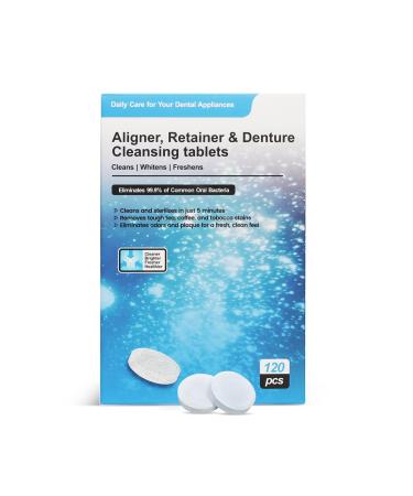 Retainer Cleaner Tablets - Aligner Cleaner - Denture Cleanser Tablets for Dental Appliances and Night & Mouth Guard (120 Tablets)