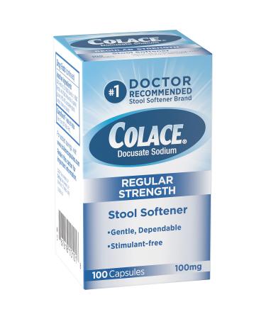 Colace Regular Strength Stool Softener 100 mg Capsules 100 Count Docusate Sodium Stimulant-Free for Gentle, Dependable Occasional Constipation Relief 100 Count (Pack of 1)