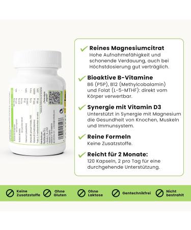 Magnesium Citrate and Vitamins B6 B9 Folate B12 and D3 Fatigue Muscle Function Joints and Homocysteine - 120 Capsules - MAG-FUSION - Buy Online on GoSupps.com