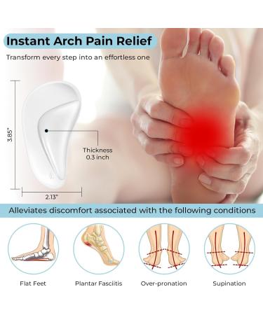Arch Support Insoles for Plantar Fasciitis Relief - Self-Adhesive Flat Foot Inserts | 5 Pairs Transparent Orthopedic Foot Comfort - Buy Online on GoSupps.com