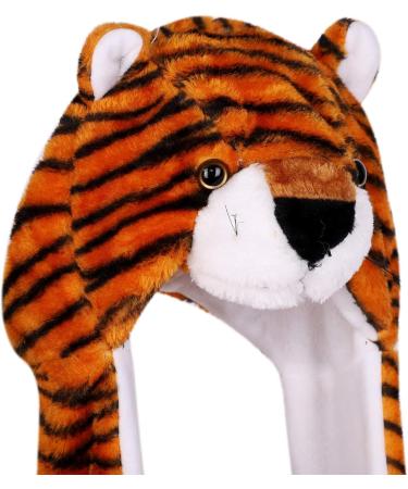 IBLUELOVER Kids Winter Hat Gloves Scarf Set - Brown Tiger Cartoon Animal Hooded 3-in-1 Faux Fur Party Hat & Gloves with Pockets - Buy Online on GoSupps.com