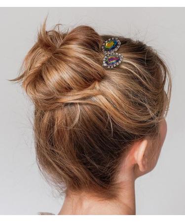 5PCS Colorful Gem Stones Bobby Pins | Silver Black Hair Slides Set for Women - Buy Online on GoSupps.com