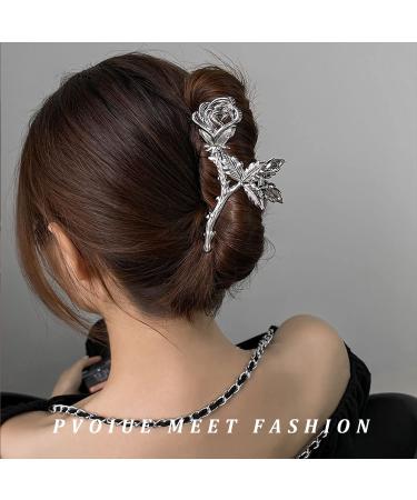 2Pcs Metallic Rose Hair Claw Clips - Medium Size Elegant Floral Barrettes for Women with Thick or Thin Hair - Strong Hold and Stylish Hair Accessory - Buy Online on GoSupps.com