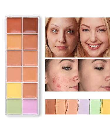 SUMEITANG Color Correcting Concealer Palette  12 Colors Face Camouflage Contour Cream Palette  Facial Primer Conceals Dark Circles  Skin Tone Correcting  Blemishes&Redness-Full Coverage Make Up Plate 12 Colors Kit
