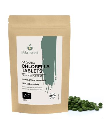 Bio Chlorella Pressing 500mg 1000 tablets (500g) Chlorella Alge microalge chlorella vulgaris from organic cultivation 100% natural and pure vegan 1000 pieces (1 Pack)