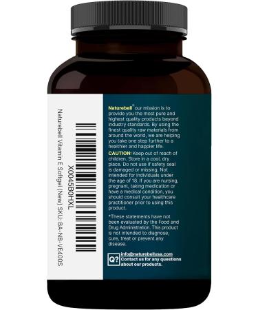 NatureBell Vitamin E Oil Softgels 400iu Per Serving 400 Pills | Essential Antioxidant Supplements Easily Absorbed Form Supports Skin Heart & Immune Health Non-GMO - Buy Online on GoSupps.com