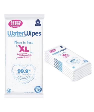 WaterWipes XL Unscented, No-Rinse, Textured Bath Wipes for Sensitive & Newborn Skin, Diaper Wipe, 96 Count (6 Packs)