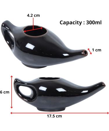 Durable Ceramic Neti Pot | Leak Proof Design | Microwave & Dishwasher Safe | Natural Sinus Relief | Comfort Grip Handle (Black/Brown) - Buy Online on GoSupps.com