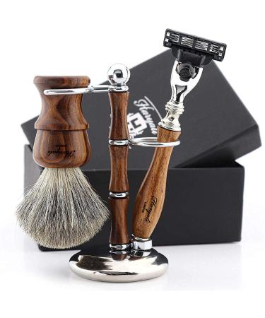Haryali London Razor Set - Razor -Hobel - Razor Dachshaar - Shaling stand - 3 edge wet razor - Razor set made of wooden metal handle - 3 partial razor planes set as a gift set - Buy Online on GoSupps.com