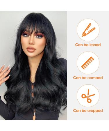 Fengq 26-Inch Long Black Straight Wig | Wavy & Curly Synthetic Black Wigs for Daily Cosplay Costumes & Parties | International Shipping Available - Buy Online on GoSupps.com