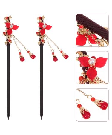 Lurrose 2pcs Chinese Hair Stick Hairpins - Elegant Hair Decor & Accessories for Women Girls | Perfect Mother's Day Gift - Red - Buy Online on GoSupps.com