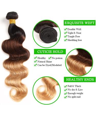 Buy Tomyeus Brazilian Body Wave Hair Bundles - 3 Bundles & 4x4 Lace Closure | Remy Ombre Blonde 1B/4/7 Extensions (16 18 20) - Buy Online on GoSupps.com