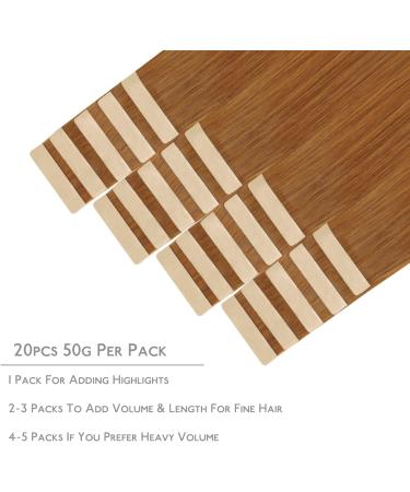 WENNALIFE 16 Inch #30 Auburn Ginger Tape in Human Hair Extensions - 20pcs, 50g Remy Real Human Hair Extensions - Coloured Tape Hair Extensions - Buy Online on GoSupps.com