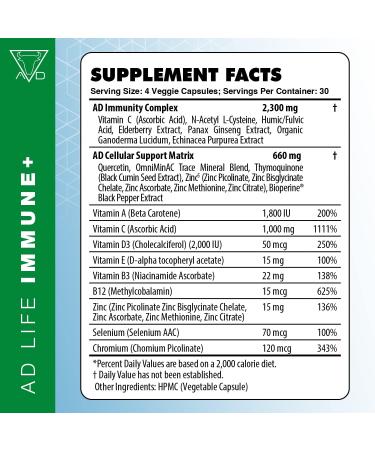 Project AD Immune+ - 10-in-1 Immunity Vitamin Supplement with Vitamin C, Zinc, B12, D3, E & Elderberry Extract - 120 Diet Pills - Buy Online on GoSupps.com