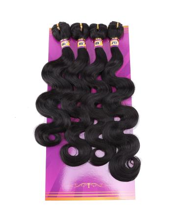 Natural Black Synthetic Body Wave Hair Bundles 4 Bundles 280 Gram Heat Resistant Fiber Hair Extensions Soft as Human Hair Weave for Black Women (16 18 18 20 2)