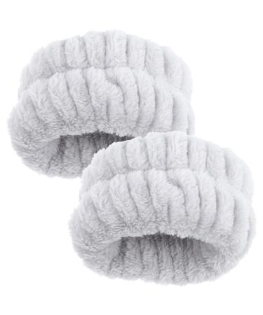 Lot de 2 Bracelets en Flanelle Absorbante pour Lavage du Visage et Spa Couleur Grise Taille Ajustable Bracelets Poignet Doux pour Yoga Soins Peau et Usage Quotidien
