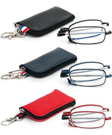 MMOWW 3 Series Foldable Reading Glasses for Men & Women - Anti Blue Light Telescopic Rod Mini Zipper Case +2.5 Magnification in Black Red & Blue - Buy Online on GoSupps.com