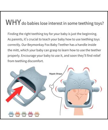 Beymonkay Fox Baby Teether - Silicone Baby Mitten for Infants 3+ Months - BPA-Free Teething Toy for Soothing Pain Relief - Available in Multiple Colors - Buy Online on GoSupps.com
