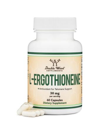 Ergothioneine Supplement (EGT) 30mg of Pure Plant-Based L-Ergothioneine Per Capsule 60 Count (May Support Longevity and Healthy Aging) Non-GMO Gluten Free Vegan Safe by Double Wood