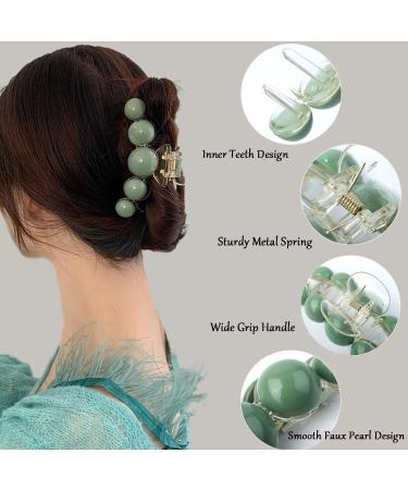 3 Pack Green Pearl Hair Claw Clips - Non-slip Hair Jaw Clips Set for Women and Girls - Decorative Hair Accessories in Big Medium Small Sizes - Green - Buy Online on GoSupps.com