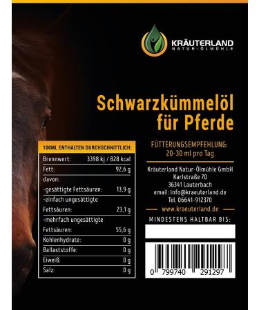 Herbal Land Black Cumin Oil for Horses Dogs & Cats - 100% Pure Cold-Pressed - 2 Liters (2x1L Dosing Bottle) - German Premium Quality - Buy Online on GoSupps.com