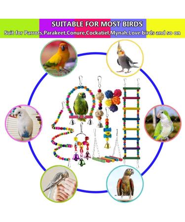 12Pcs Parrot Toys for Small Birds - Hammock Swing, Bell, Chewing Toys - Ideal for Budgies, Cockatiels, Parrots - Finches Accessories - Buy Online on GoSupps.com