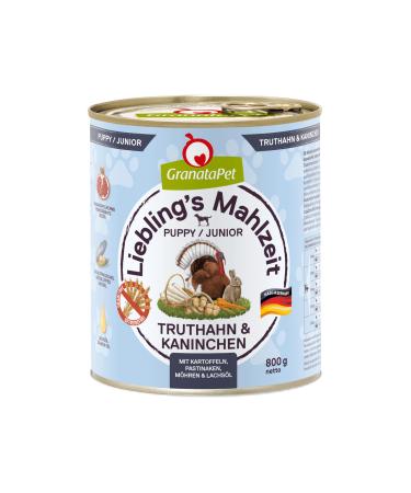 Granatapet Liebling's meal turkey & rabbit junior wet food for dogs dog food without grain & without sugar additives single feed 6 x 800 g turkey & rabbit junior 800 g (6 Pack)