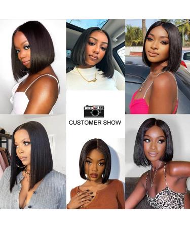 Short Bob Lace Front Human Hair Wig - 13x6 Glueless Brazilian Virgin Hair, 150% Density, Pre Plucked with Baby Hair, Natural Black - 12 Inch - Buy Online on GoSupps.com