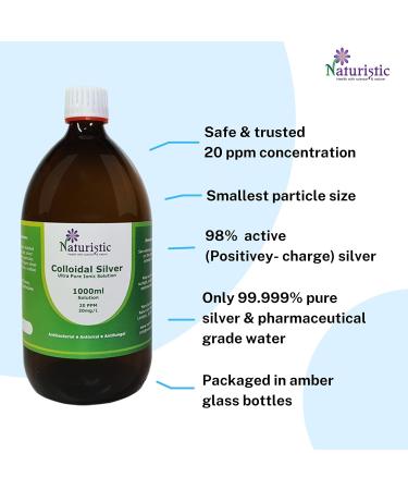 Naturistic Health Premium Colloidal Silver Water 20 PPM 1000ml - Small Particle Size for Optimal Results - 100% Natural Immune Support - Buy Online on GoSupps.com