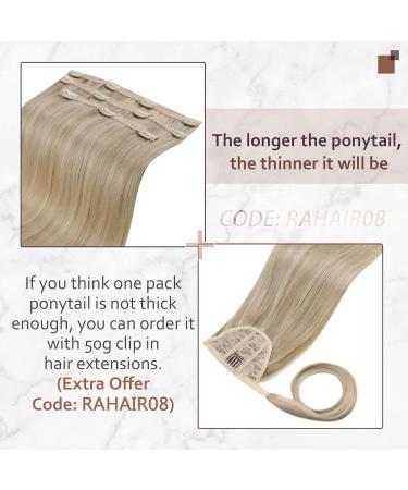 Runature 55cm Real Hair Ponytail Extensions - Ash Blonde & Blonde Highlights Straight Human Hair Braid 80g #16/22 - Buy Online on GoSupps.com