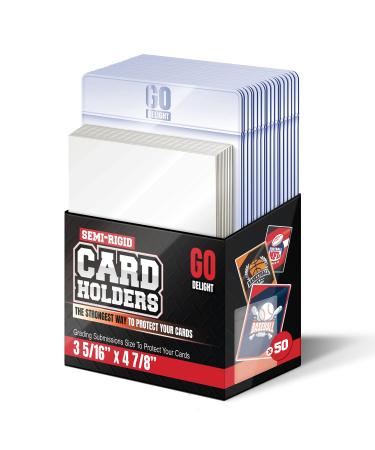 Semi Rigid Card Holders  50 Card Holders for Trading Cards and 50 Penny Sleeves  Baseball Card Protectors - Baseball Card Sleeves -3-5/16" x 4-7/8" Including 1/2" Lip - Trading Card Sleeves 50-Pack