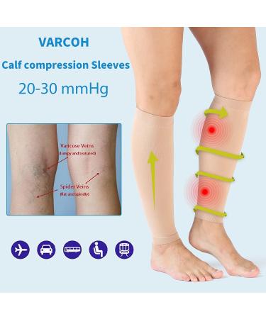 VARCOH Compression Socks (2 Pairs) 20-30mmHg Firm Support for Men & Women - Ideal for Varicose Veins, Swelling, Pregnancy, Recovery, Exercise - Large Beige - Buy Online on GoSupps.com
