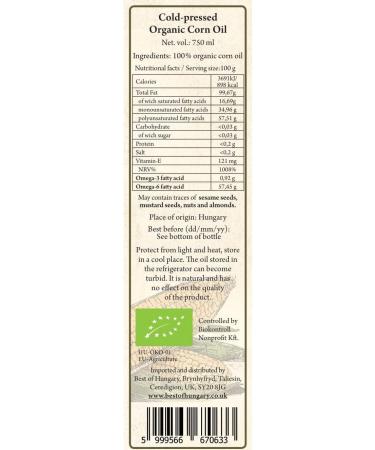 Organic Corn Oil 750ml - Cold Pressed All-Purpose Cooking Oil - Great Taste Award Winner - Buy Online on GoSupps.com