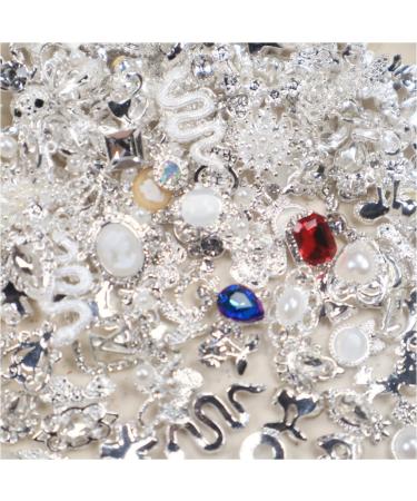 Luxury 30 Pcs Tsuwno Zircon Nail Charms - Silver 3D Alloy Nail Art Pendants with Rhinestones | Butterfly Heart Snake & Flower Designs - Buy Online on GoSupps.com