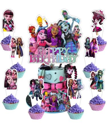 25 Pcs Monster Happy Birthday Cake Topper Cupcake Toppers for Kids Monster Theme Birthday Party Decorations