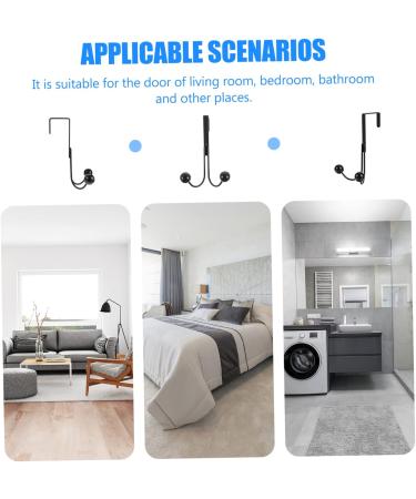CHILDWEET Multipurpose Hanger 2pcs Double Hook Metal Clothes Rack Over Door Storage Rack Door Hook Hanger Multifunction Iron Gate 14x9cm Black - Buy Online on GoSupps.com