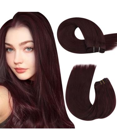 Moresoo Human Hair Extensions Weft Wine Red Human Hair Weft 100g Weft Hair Extensions Real Human Hair 14 Inch #99J 14 Inch(Pack of 1) WEFT #99J
