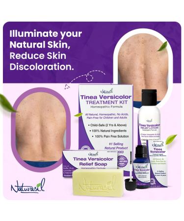 Tinea Versicolor Treatment Pack by Naturasil | Fast Relief for Skin Discoloration & Itching | 4oz Lotion 4oz Soap 15ml Oil | Treats Candida Jock Itch & Ringworm - Buy Online on GoSupps.com