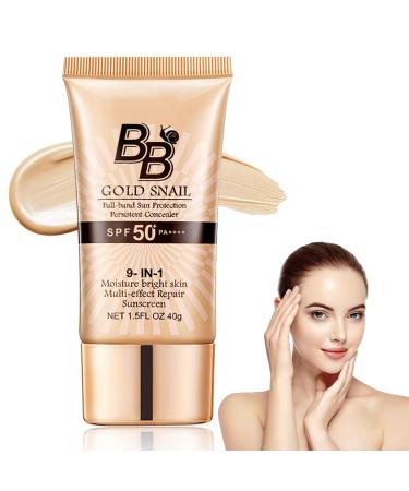 BB Cream Light BB Cream Tinted Moisturizer with SPF SPF50+ Gold Snail Sunscreen Tinted Moisturizer Face Women Hydrating Moisturizing BB Cream Tinted Sunscreen for All Skin Types Evens Skin Tone
