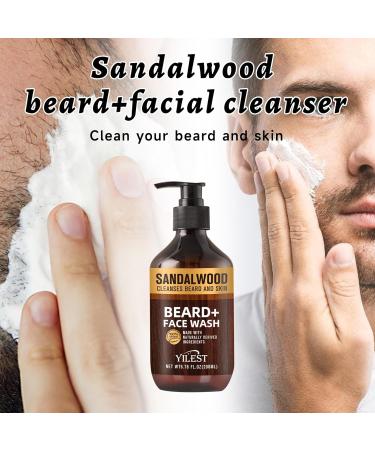 Men's Sandalwood Beard Face Wash - Deep Cleansing for Beard and Skin Underneath - Infused with Aloe Vera Sandalwood & Citrus Oil - Soothes Hydrates & Softens Beard - Buy Online on GoSupps.com