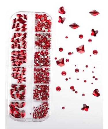 EBANKU Red Nail Rhinestones: Hearts, Butterfly, Round Shaped | Flat Back 3D Diamond Stone Nail Gems with Tweezers - Buy Online on GoSupps.com