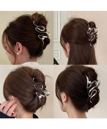 Wave Metal Hair Claw Clip - Large Silver Hair Accessory for Thick Hair - Women's Hair Clip Barrette - 1pc - Buy Online on GoSupps.com