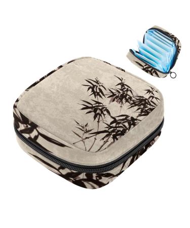 Menstruation pad bag with zipper women's napkin bag tampons collective bags for women and girls (ink Wash Painting Bambus)