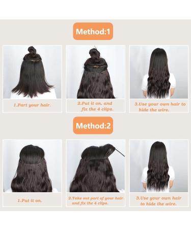MeeQee Halo Hair Extensions for Women Invisible Adjustable Wire 20 Inch Synthetic Long Curly Wavy Hair Pieces with Secure Clips Easy to Use Natural Looking(Mixed gold Mixed brown Brown) - Buy Online on GoSupps.com