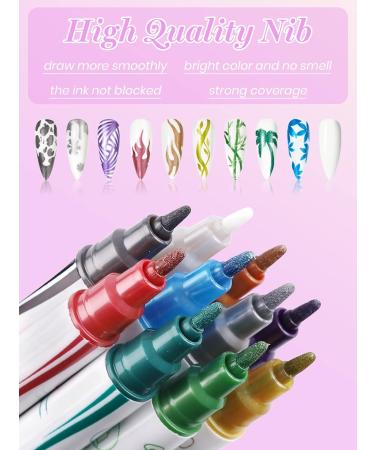 Kalolary 3D Dual-Ended Metallic Nail Art Pens Set - 10pcs Fine Tip Manicure Tools for DIY Painting Nails - Ideal for Easter Beauty Adorn - Women and Girls - Buy Online on GoSupps.com