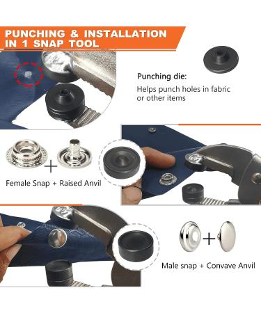 Heavy Duty Snap Fasteners Kit with Pliers for Metal Snap Installation - 15mm Marine Snaps for Boat Cover/Canvas/Carpet/Leather - Stainless Steel - MinliGUY - Buy Online on GoSupps.com