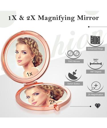 Yulejo Diamond Magnifying Compact Cosmetic Mirror - 2X Magnification, 2.75 Inch Round Pocket Size, Rose Gold - Set of 4 - Buy Online on GoSupps.com